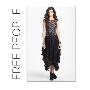 Intimately Free People Black Floral Lace High-Low Slip Dress F187N421 Size S/M